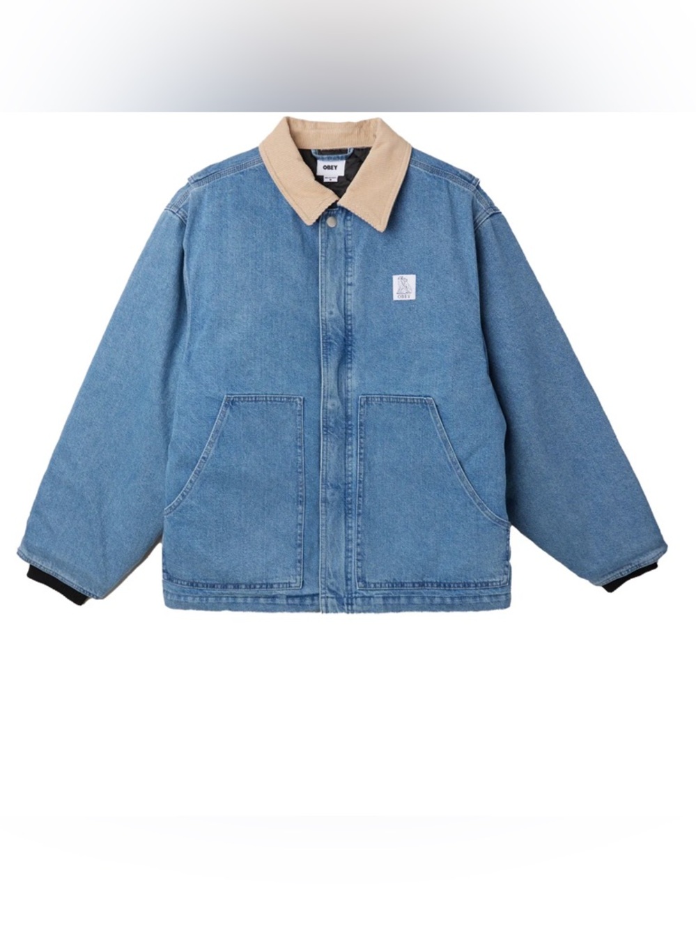 Obey Men’s Blue Denim Jacket with Tan Corduroy Collar
